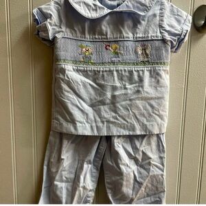 Boutique smocked Light Blue Smocked Two-Piece Set clown outfit sz 18mths